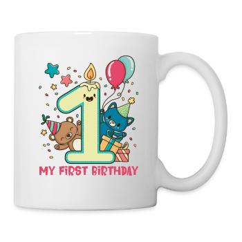 Anniversaire bébé - 1er anniversaire ours et chat - Mug blanc - blanc - Droite