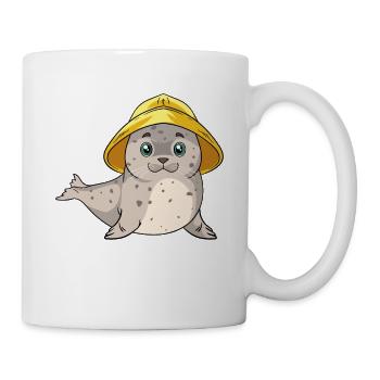 Lustige Robbe Regenmütze Ostsee Nordsee Heuler - Tasse - Weiß - Rechts