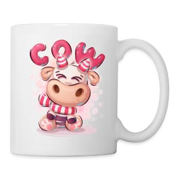 Cute Funny Cartoon Cow Character Pink Animal - Mug - white - Right
