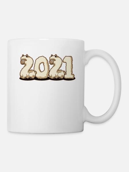 Happy New Year 2021 Fluffy Llama Alpaga Cadeau mignon - Mug blanc - blanc