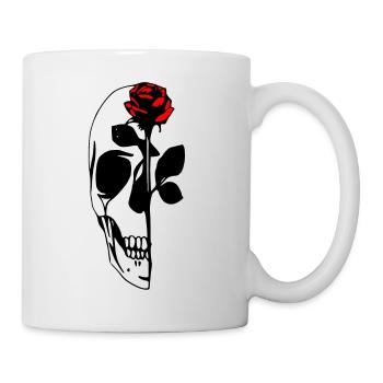 Half Skull With Red Rose - Tasse - Weiß - Rechts