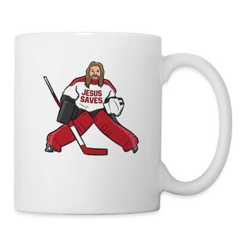 Funny Hockey Jesus Saves Hockey Goalie - Mug - white - Right