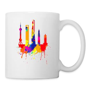 Shanghai Skyline China Bunte Farben Asien Liebe - Tasse - Weiß - Rechts