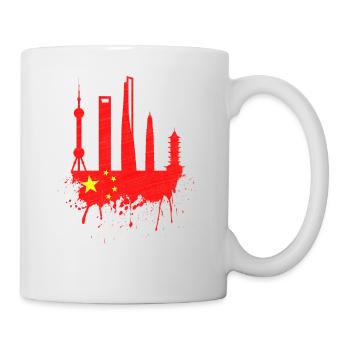Shanghai Skyline China Flag Chinese Flag - Mug - white - Right