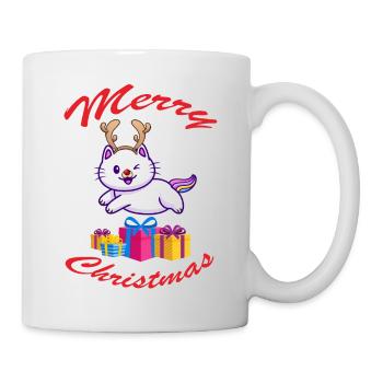 Katze Weihnachten Christmas Rentier Geschenke - Tasse - Weiß - Rechts