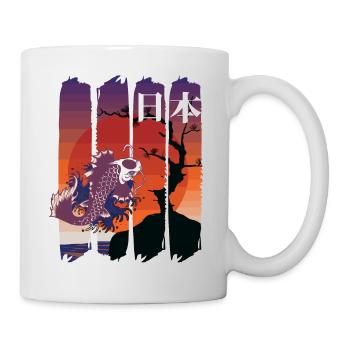 japanese koi art and kanji red sun - Mug - white - Right