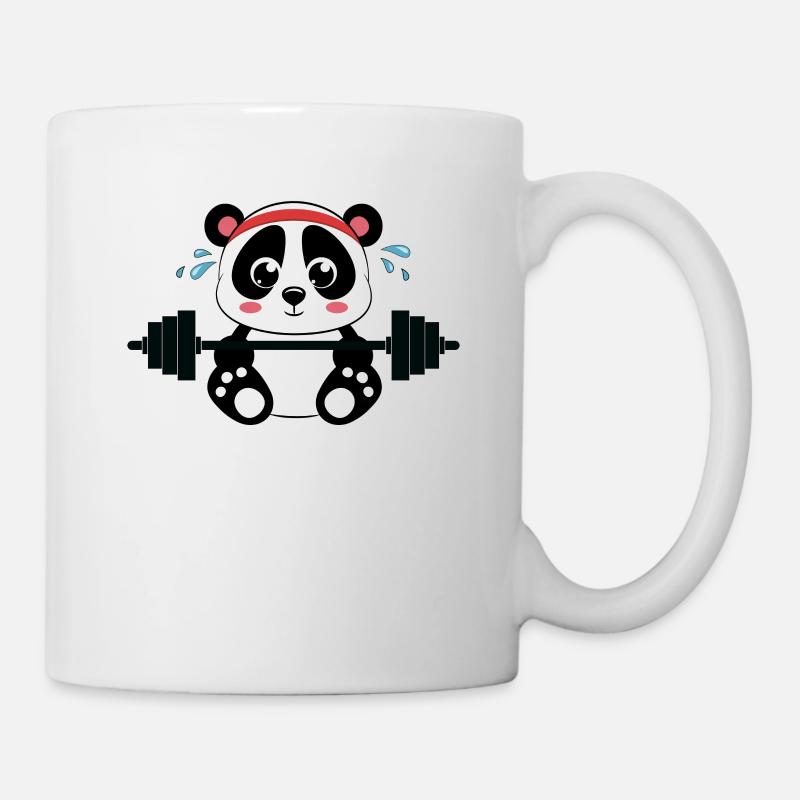 Kawaii Panda Workout Barbell - Mug - white