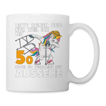 50. Geburtstag 50 Jahre Einhorn mit Rollator Stock - Tasse - Weiß - Rechts