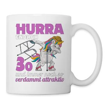 30. Geburtstag 30 Jahre Einhorn mit Rollator Stock - Tasse - Weiß - Rechts