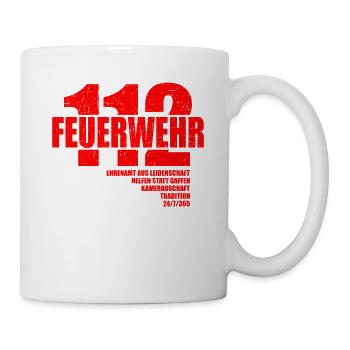 112 Feuerwehr Ehrenamt aus Leidenschaft 24/7/365 - Tasse - Weiß - Rechts