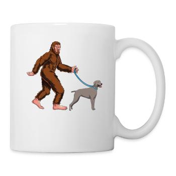 Lustiges Bigfoot Walking Weimaraner Hundehemd - Sasqu - Tasse - Weiß - Rechts