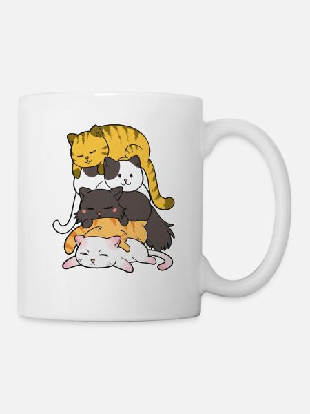 Cute Kitty Stack Anime Cats Kawaii Cat - Mug - white