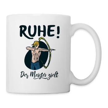 Ruhe! Der Meister zielt! Bogenschießen Bogensport - Tasse - Weiß - Rechts