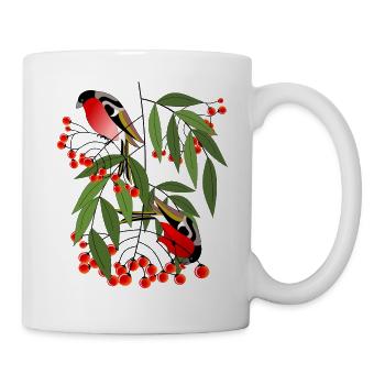 Bouvreuil d'oiseau sur une branche de baies - Mug blanc - blanc - Droite