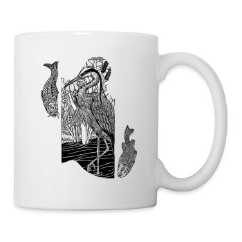 Fishing on the lake, herons in the reeds with fish - Mug - white - Right