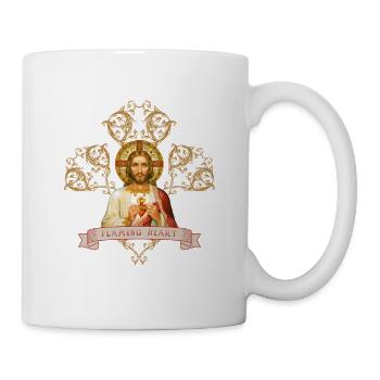Jesus Christus, Flammendes Herz, Glaube - Tasse - Weiß - Rechts