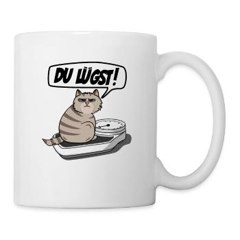 Lustige Dicke Katze auf Waage - Spruch: Du Lügst! - Tasse - Weiß - Rechts