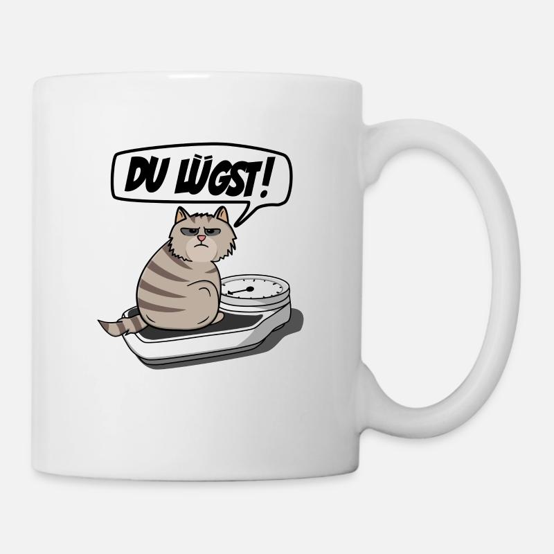 Lustige Dicke Katze auf Waage - Spruch: Du Lügst! - Tasse - Weiß