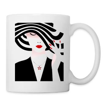 Femme au chapeau rayé noir et blanc - Mug blanc - blanc - Droite