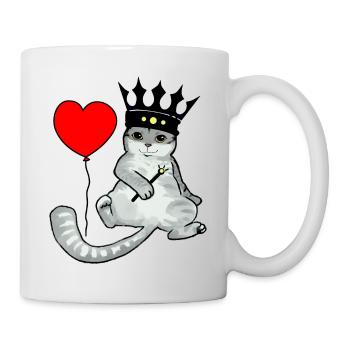Chat anniversaire roi coeur félicitation - Mug blanc - blanc - Droite