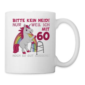 60. Geburtstag 60 Jahre Einhorn mit Rollator Stock - Tasse - Weiß - Rechts