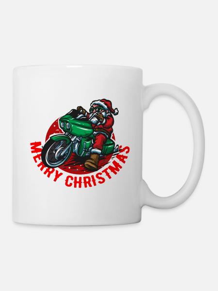biker Santa Claus green bike - Mug - white