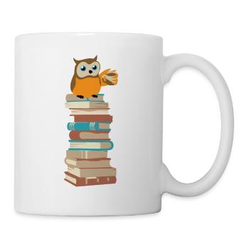 Eule mit Kaffee auf Bücher - Tasse - Weiß - Rechts