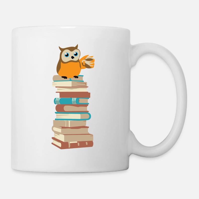 Chouette avec café sur les livres - Mug blanc - blanc