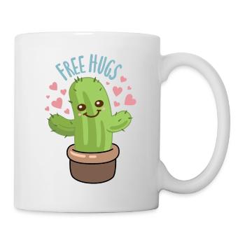 Cute "Free Hugs" cactus with hearts - Mug - white - Right