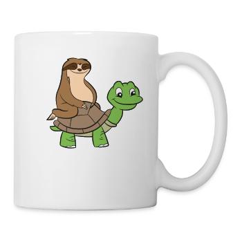 Faultier Auf Schildkröte Süßes Schildkröten - Tasse - Weiß - Rechts