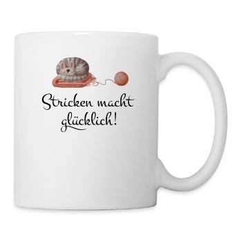 Stricken macht glücklich! Wolle Näherinnen Spruch - Tasse - Weiß - Rechts