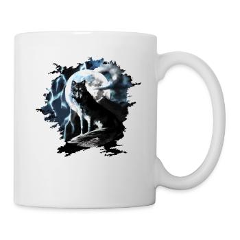 Wolf sits howling in the full moon at night - Mug - white - Right