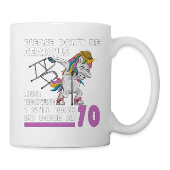 70e anniversaire 70 ans licorne avec bâton de déambulateur - Mug blanc - blanc - Droite