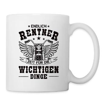 Endlich Rentner Motorrad Ruhestand Sprüche - Tasse - Weiß - Rechts