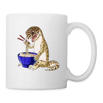 Leopard Gecko isst Japanische Ramen Nudeln - Tasse - Weiß - Rechts