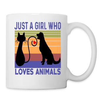 Juste une fille qui aime les animaux Chien Chat Retro Vintag - Mug blanc - blanc - Droite