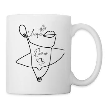 Woman drawing abstract art in black and white - Mug - white - Right