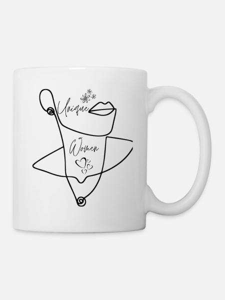 Woman drawing abstract art in black and white - Mug - white