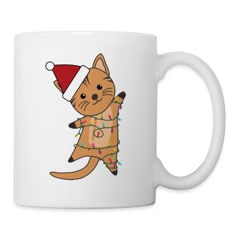 Cat fur nose Christmas fairy lights cute animals - Mug - white - Right
