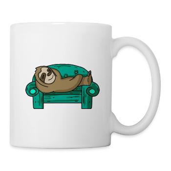 Faultier lustig auf Sofa Geschenk - Tasse - Weiß - Rechts