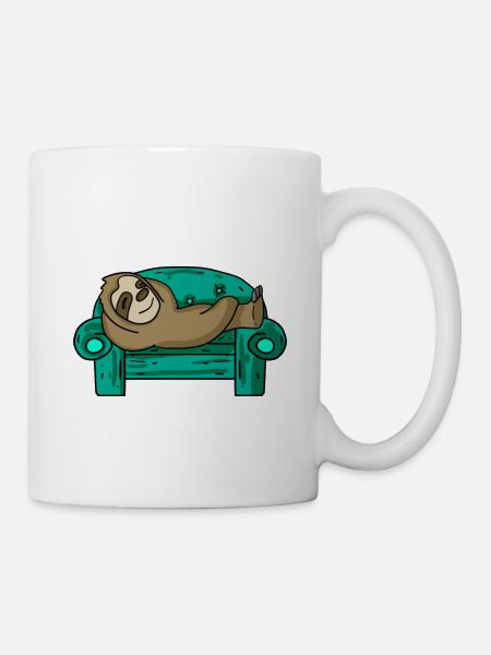 Faultier lustig auf Sofa Geschenk - Tasse - Weiß