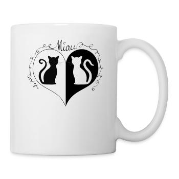 Chats sur coeur en noir et blanc. - Mug blanc - blanc - Droite