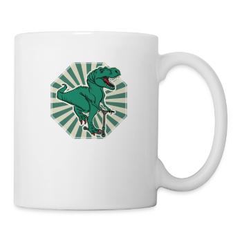 Retro Sonnenschein mit Dino T-Rex Stunt Scooter - Tasse - Weiß - Rechts
