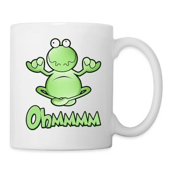 Ohmmm, Yoga, Schneidersitz, meditierender Frosch - Tasse - Weiß - Rechts