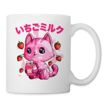 Kawaii fraise lait chat japonais chibi chaton g - Mug blanc - blanc - Droite