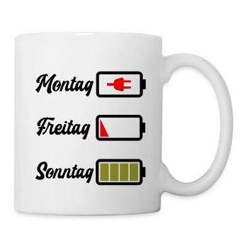Batterie leer Akku Montag Freitag Sonntag - Tasse - Weiß - Rechts