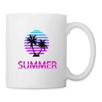 Sommer Vaporwave Palmen Strand Sonnenuntergang - Tasse - Weiß - Rechts