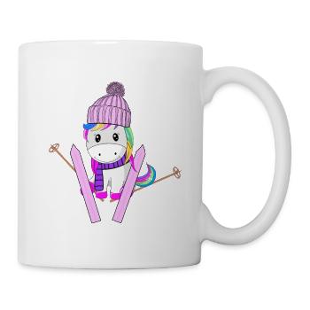 Licorne arc en ciel paillettes ski neige hiver - Mug blanc - blanc - Droite