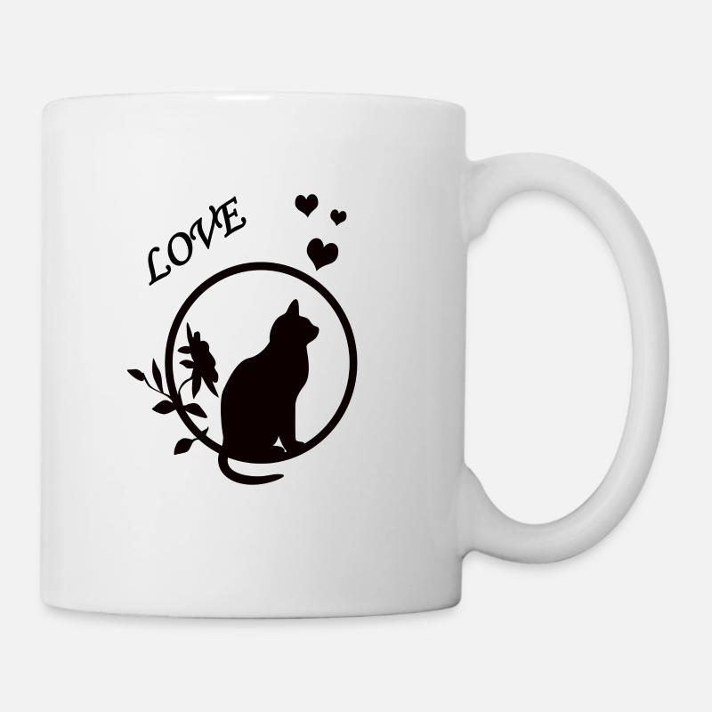 chat noir coeur fleur - Mug blanc - blanc