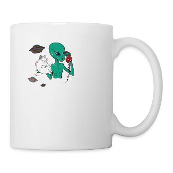 Funny and retro space cat aliens - Mug - white - Right